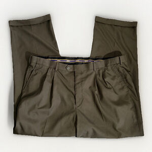 Arrow 44X32 Brown Dark Olive Pleated Front Rolled Cuff Pants